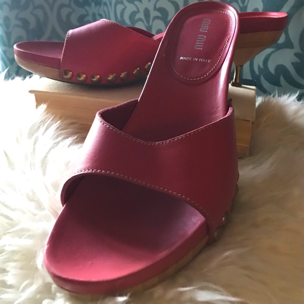 Miu Miu Retro Studded Wooden Kitten Heels